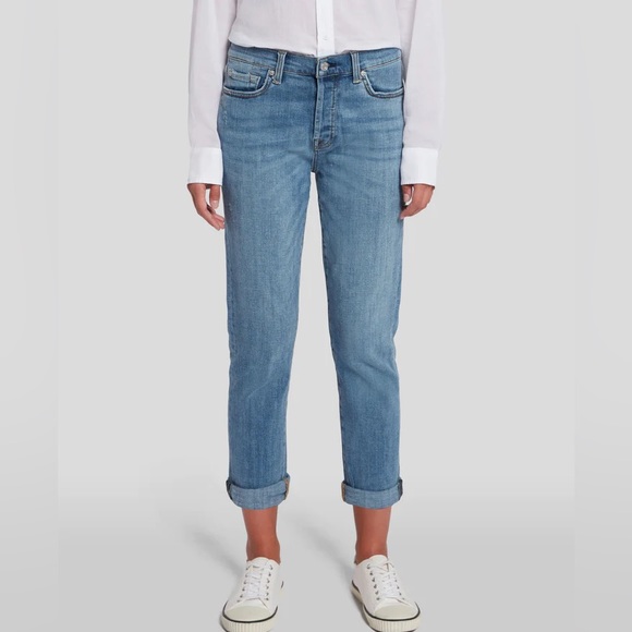 7 For All Mankind Denim - 7 For All Mankind Josefina Broken Twill Boyfriend Jeans, Light Blue, Size 28